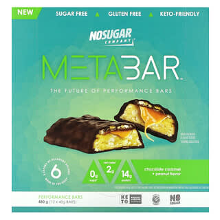 No Sugar Company, MetaBar, Chocolate Caramel + Peanut, 12 Bars, 1.41 oz (40 g) Each