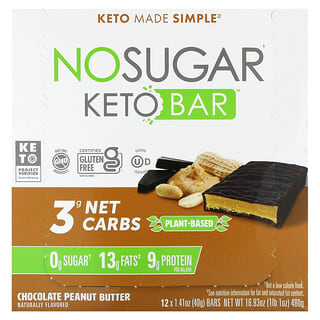 No Sugar Company‏, Keto Bar, שוקולד, חמאת בוטנים, 12 חטיפים, 40 גרם (1.41 אונקיות) כל אחד