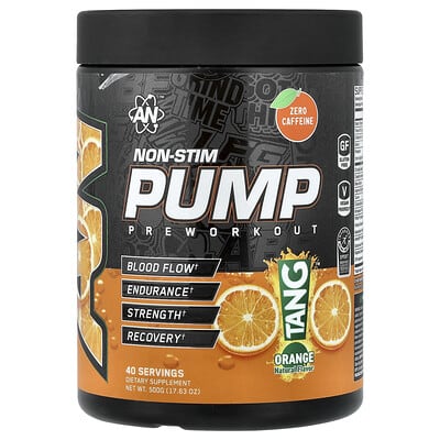 AN Supps, Non-Stimulant Pump-Enhancing Pre-Workout Supplement, Tang™, Orange Flavor, 17.63 oz (500 g)