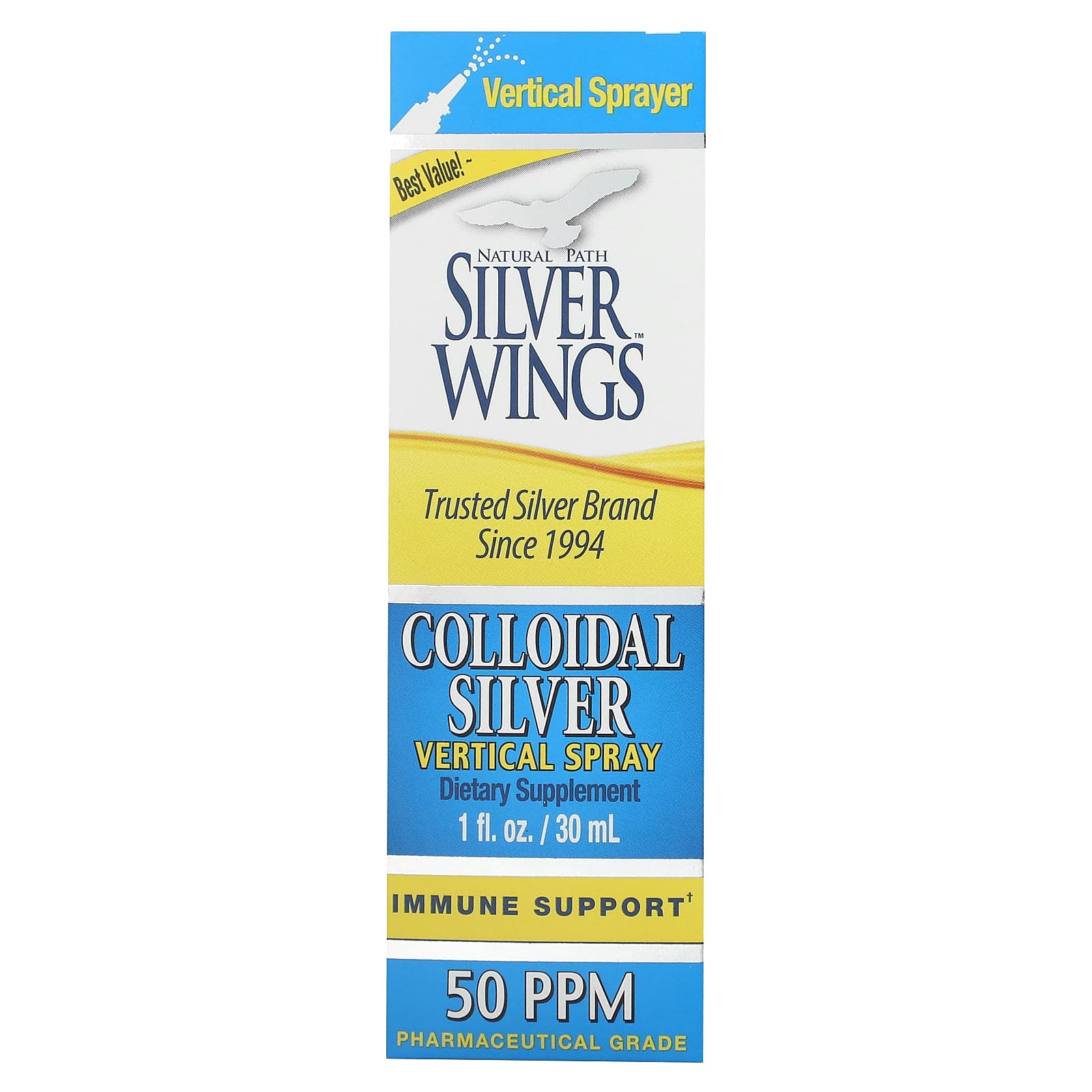 Natural Path Silver Wings, Colloidal Silver Vertical Spray, 50 PPM, 1