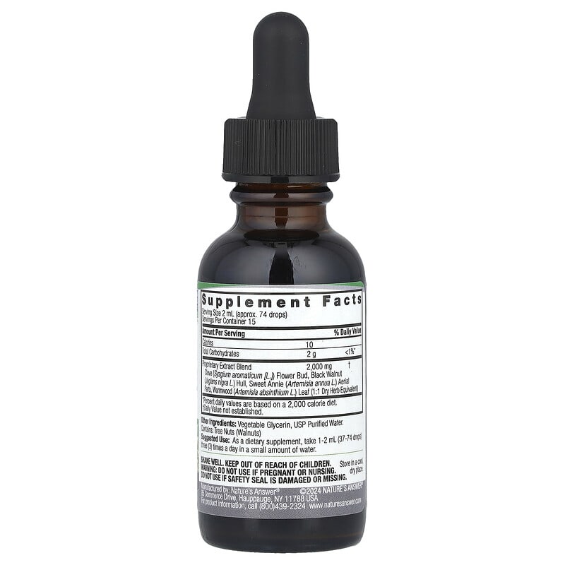 Nature's Answer, Black Walnut & Wormwood, Fluid Extract, Alcohol-Free, 2,000 mg, 1 fl oz (30 ml)