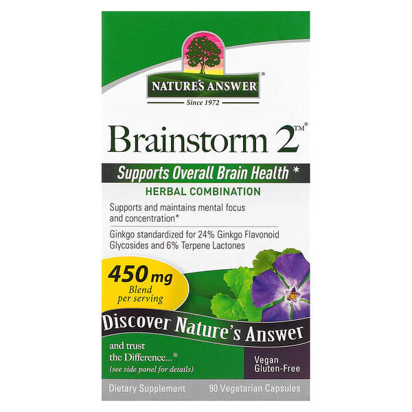 Nature's Answer, Brainstorm 2、ハーブコンビネーション、450mg、ベジカプセル90粒