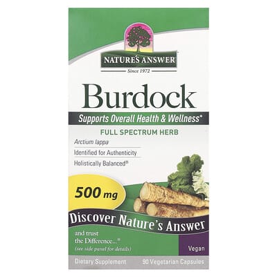 Nature's Answer, Burdock, Full Spectrum Herb, 500 mg, 90 Vegetarian Capsules