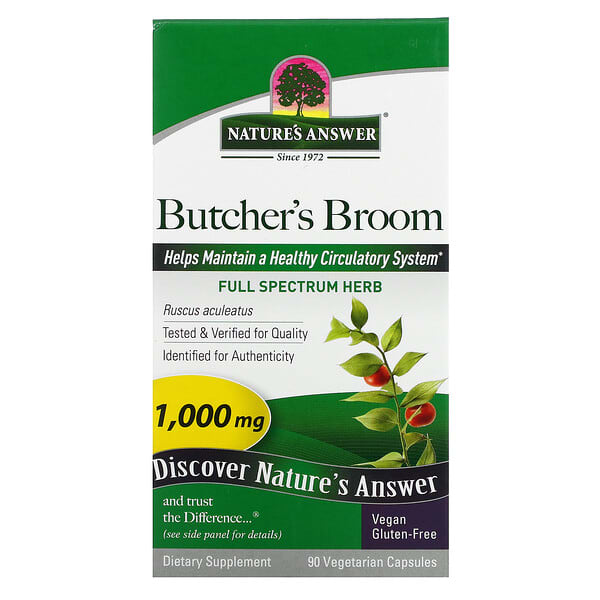 Nature's Answer, Butcher‘s Broom, Full Spectrum Herb, Stechender Mäusedorn, Vollspektrumkraut, 500 mg, 90 pflanzliche Kapseln