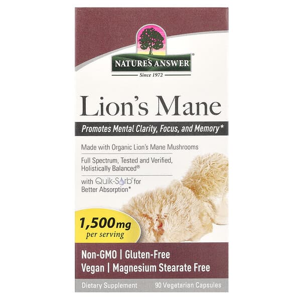 Lion's Mane, 90 Vegetarian Capsules (500 mg per Capsule)
