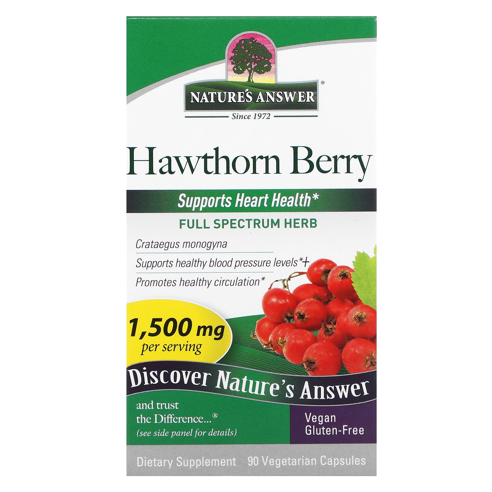 Nature's Answer, Hawthorn Berry, 1,500 Mg, 90 Vegetarian Capsules (500 ...