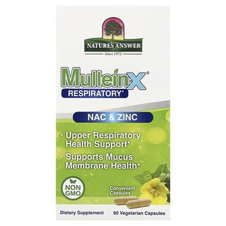 Nature's Answer, MulleinX®, Suplemento para las vías respiratorias, NAC y zinc, 90 cápsulas vegetales