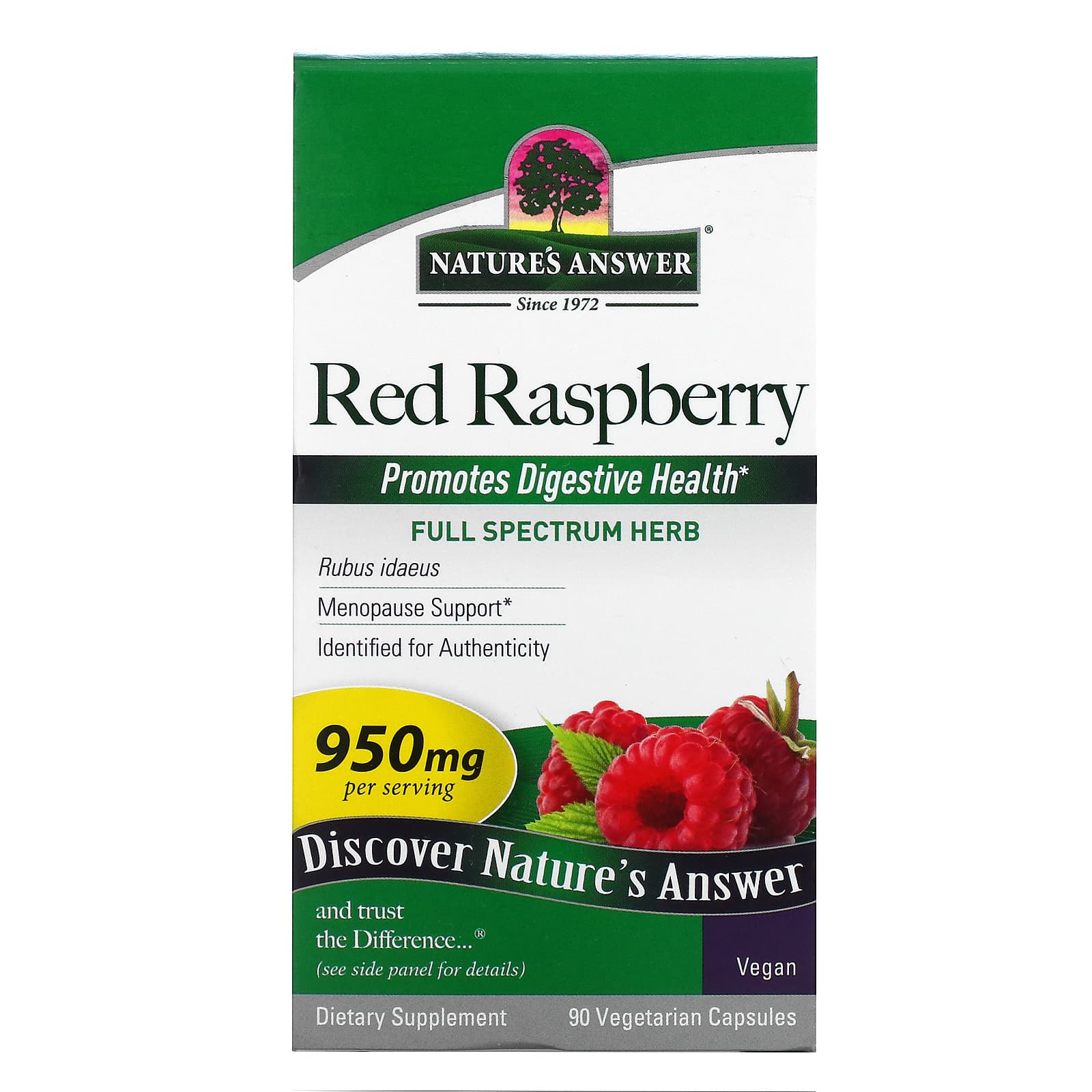 Nature's Answer, Red Raspberry, 950 Mg, 90 Vegetarian Capsules (475 Mg ...