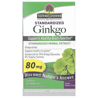 Nature's Answer, стандартизованное гинкго, 80 мг, 60 вегетарианских капсул
