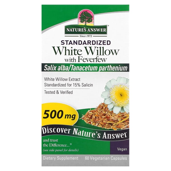 Nature's Answer‏, White Willow with Feverfew, 500 mg, 60 Vegetarian Capsules