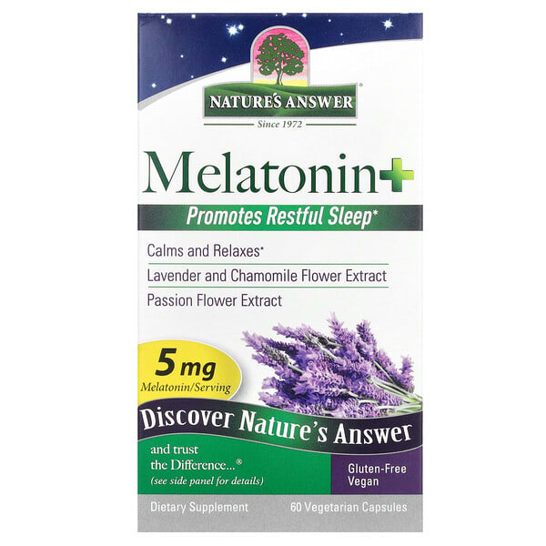 Nature's Answer, 褪黑素+，5 毫克，60 粒素食膠囊
