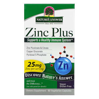 Nature's Answer, Zinc Plus, 25 mg, 60 cápsulas vegetales
