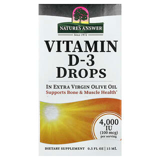 Nature's Answer, Vitamin D-3 Drops, In Extra Virgin Olive Oil, 100 mcg (4,000 IU), 0.5 fl oz (15 ml)