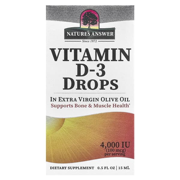 Vitamin D-3 Drops, In Extra Virgin Olive Oil, 100 mcg (4000 IU), 0.5 fl oz (15 ml)