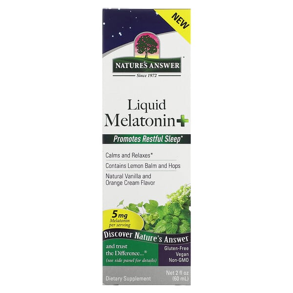 Nature's Answer Liquid Melatonin+, Natural Vanilla and Orange Cream, 5 mg, 2 fl oz (60 ml)