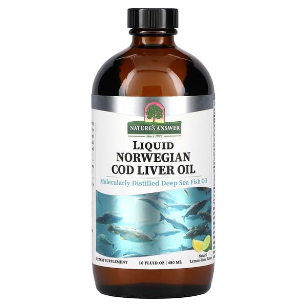 Nature's Answer, 液體挪威鱈魚肝油，天然檸檬味，16 盎司（480 毫升）
