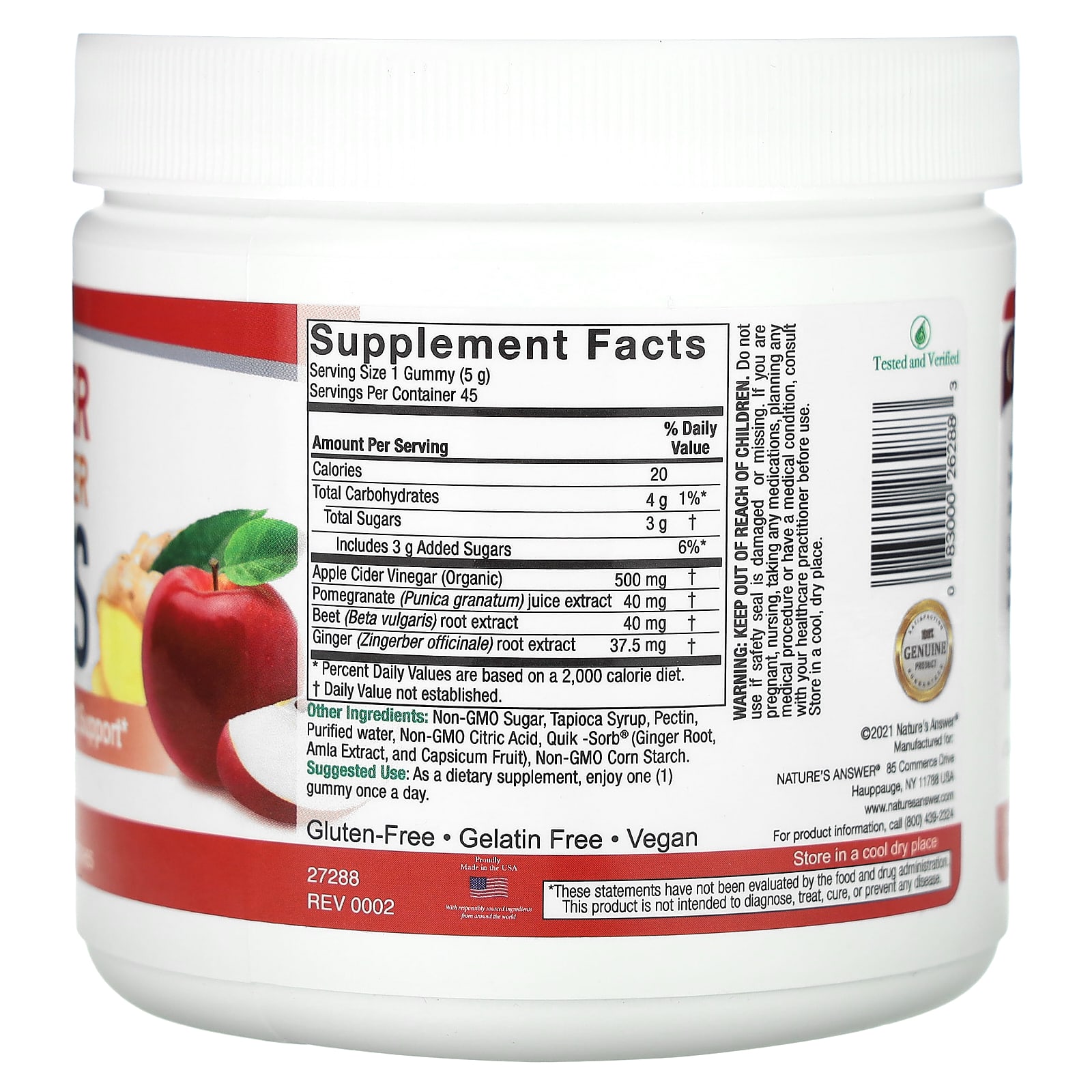 Nature's Answer, Apple Cider Vinegar + Ginger Gummies with The Mother