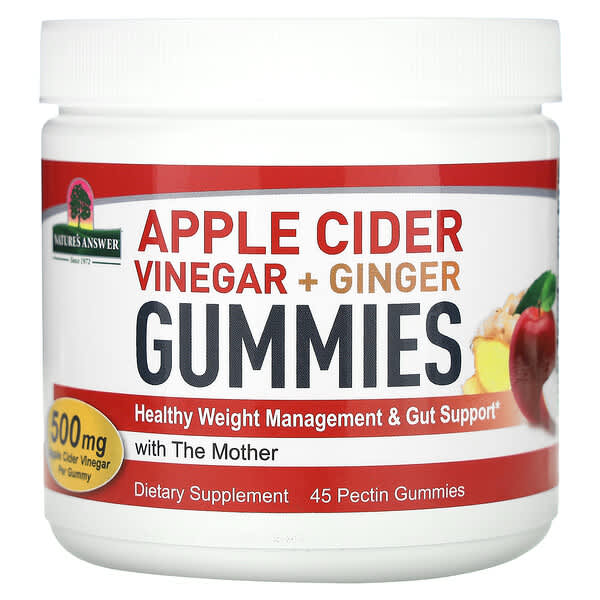 Nature's Answer, Apple Cider Vinegar + Ginger Gummies with The Mother, 500 mg, 45 Pectin Gummies