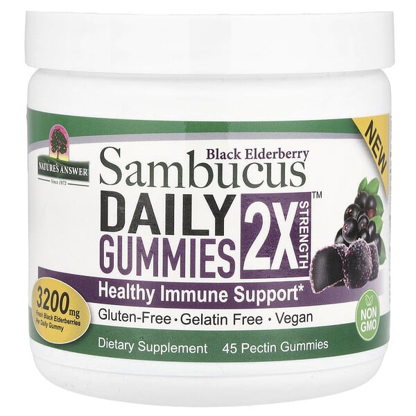 Black Elderberry Sambucus Daily Gummies, 2X Strength, 3,200 mg, 45 Pectin Gummies