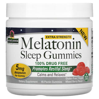 Nature's Answer, Gomitas de melatonina para dormir, Concentración extra, Bayas mixtas, 5 mg, 45 gomitas de pectina
