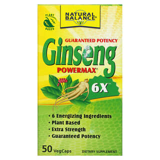 Natural Balance, Ginseng Powermax 6X, 50 cápsulas vegetales