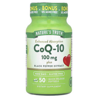 Nature's Truth, CoQ-10, Absorption améliorée, Extrait de poivre noir, 50 capsules à enveloppe molle à libération rapide