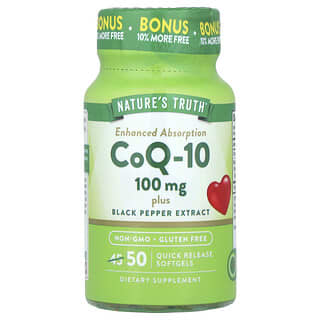 Nature's Truth, CoQ10 más extracto de pimienta negra, Absorción mejorada, 100 mg, 50 cápsulas blandas de liberación rápida