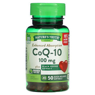 Nature's Truth, CoQ-10, Absorption améliorée, 100 mg, 50 capsules à enveloppe molle à libération rapide