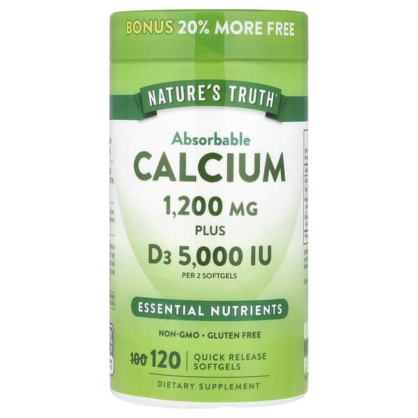 Nature's Truth, Absorbable Calcium, Plus D3, absorbierbares Calcium plus D3, 120 Weichkapseln mit schneller Freisetzung