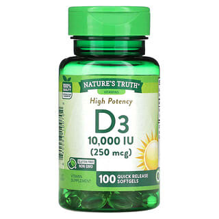 Nature's Truth, Vitamin D3, High Potency, 250 mcg (10,000 IU), 100 Quick Release Softgels