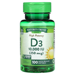 Nature's Truth, вітамін D3 високої ефективності, 250 мкг (10 000 МО), 100 капсул зі швидким вивільненням
