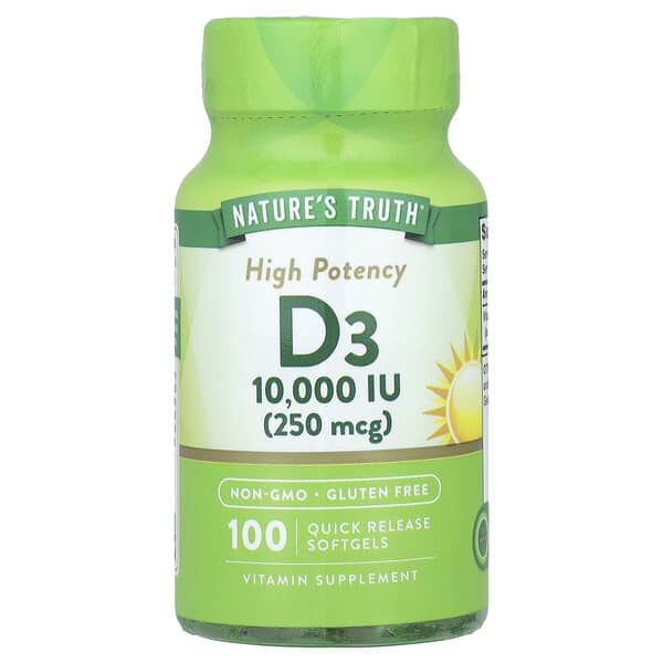 Vitamin D3, High Potency, 250 mcg (10000 IU), 100 Quick Release Softgels
