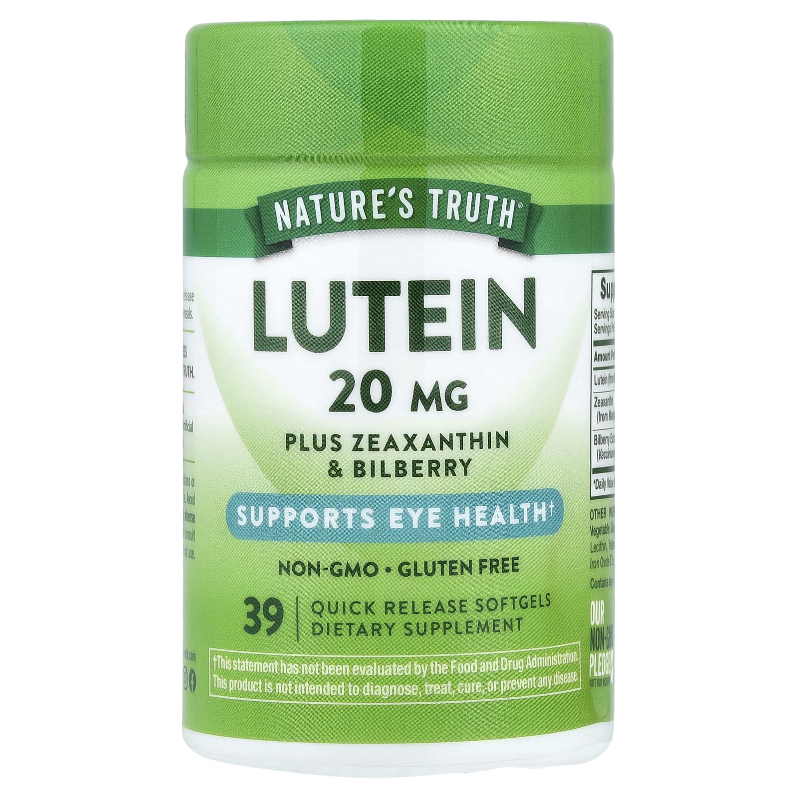Nature's Truth Lutein plus Zeaxanthin & Bilberry, 39 Quick Release Softgels – Lutein plus Zeaxanthin & Bilberry de Nature's Truth