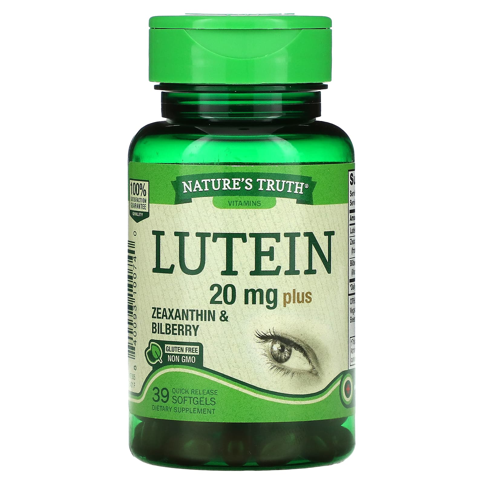 Nature's Truth, Lutein plus Zeaxanthin & Bilberry, 20 mg , 39 Quick