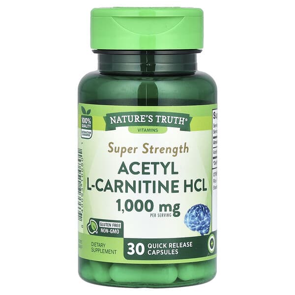 Nature's Truth, Acetyl L-Carnitine HCL, Super Strength, 1,000 mg, 30 Quick Release Capsules (500 mg per Capsule)