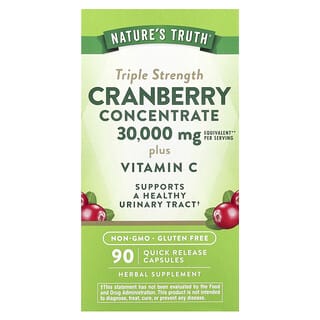 Nature's Truth, Triple Strength Cranberry Concentrate Plus Vitamin C, dreifache Stärke Cranberry-Konzentrat plus Vitamin C, 30.000 mg, 90 Kapseln mit schneller Freisetzung (15.000 mg pro Kapsel)