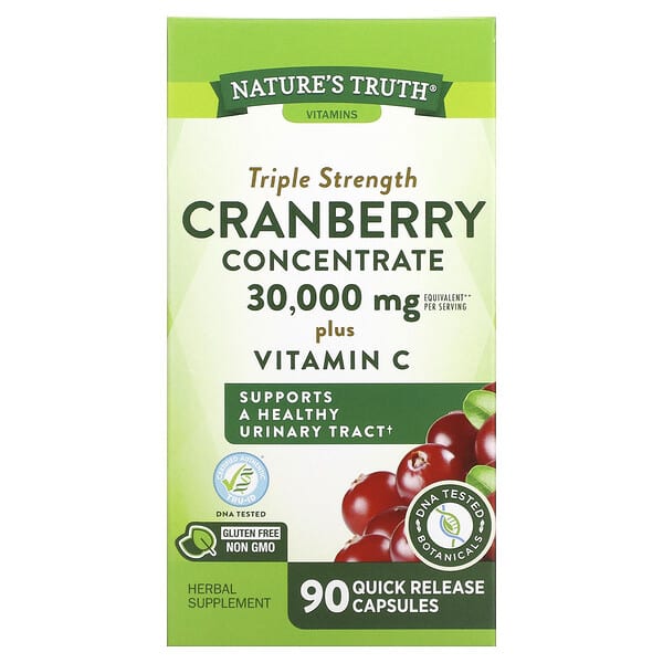 Nature's Truth, Concentrado de Cranberry de Força Tripla mais Vitamina C, 15.000 mg, 90 Cápsulas de Liberação Rápida