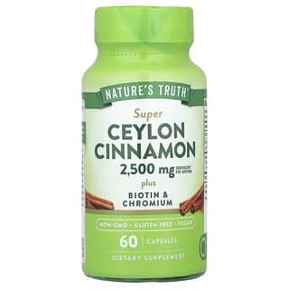 Nature's Truth, Canela Super Ceylon más biotina y cromo, 60 cápsulas