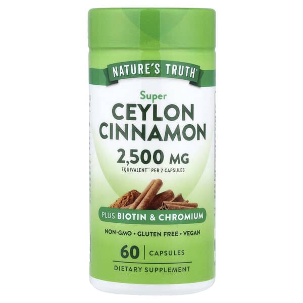 Nature's Truth, Super Ceylon Cinnamon Plus Biotin & Chromium, 60 Capsules — product photo 1