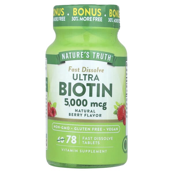 Nature's Truth Ultra Biotin, Natural Berry, 5,000 mcg, 78 Fast Dissolve Tablets