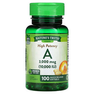 Nature's Truth, Vitamina A de alta potencia, 3000 mcg (10.000 UI), 100 cápsulas blandas de liberación rápida