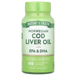 Nature's Truth, Óleo de Fígado de Bacalhau Norueguês com EPA e DHA, 100 Cápsulas Softgel de Liberação Rápida