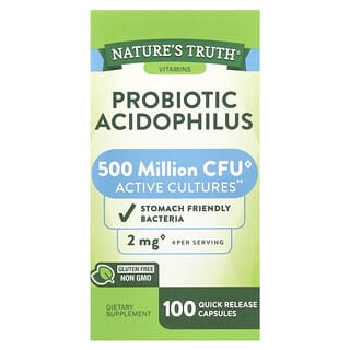 Nature's Truth, Probiotico Acidophilus, 2 mg, 100 capsule a rilascio rapido (1 mg per capsula)