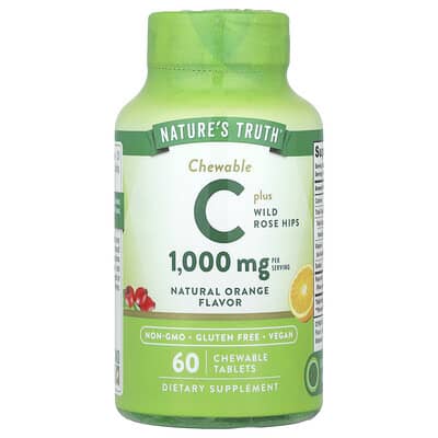 Nature's Truth, Vitamin C + Wild Rose Hips, Natural Orange Flavor, 1000 mg, 60 Chewable Tablets (500 mg Each)