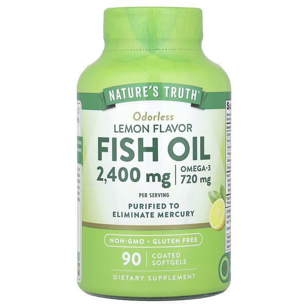 Fish Oil, Lemon, 90 Coated Softgels (1,200 mg per Softgel)