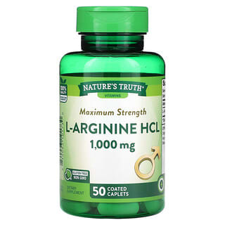 Nature's Truth, Витамины, L-аргинин гидрохлорид максимальной эффективности, 1000 мг, 50 капсул, покрытых оболочкой
