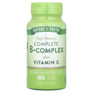 Nature's Truth, Complete B-Complex Plus Vitamin C, High Potency, 100 Coated Caplets