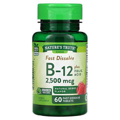 Nature's Truth, Vitamina B12 más ácido fólico, Baya natural, 2500 mcg, 60 comprimidos de disolución rápida