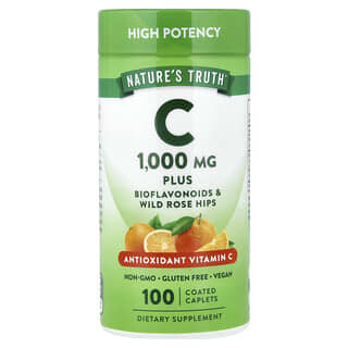 Nature's Truth, Vitamina C más bioflavonoides y rosa mosqueta silvestre, 100 comprimidos oblongos recubiertos