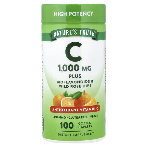 Nature's Truth, 비타민C, 바이오플라보노이드 및 와일드 로즈힙, 코팅 정제 100정